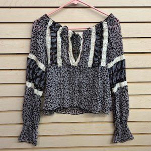 Brown Paisley Vintage 90s Sheer Off the Shoulder Blouse